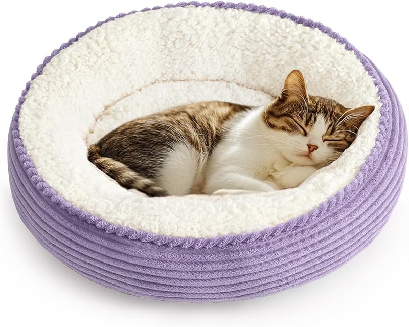Love's Cabin Round Donut Cat And Dog Cushion Bed| 20in bed for Cats or Small Dogs| Anti-slip & Water-resistant Bottom, Super Soft Durable Fabric Pet Beds