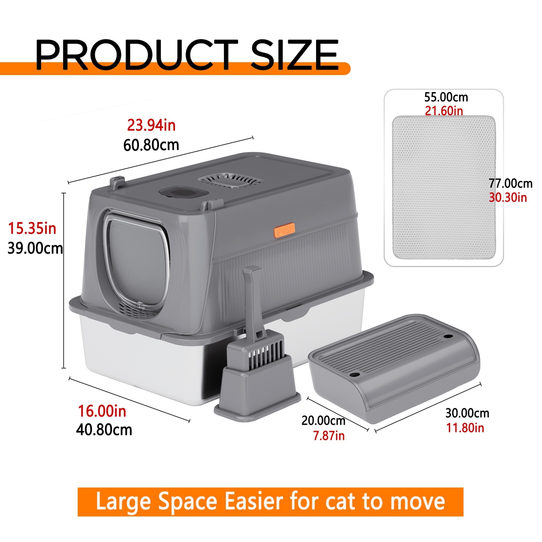 MarvelPaws Extra Large Stainless Steel Cat Litter Box| Fully Enclosed Cat Litter Box With Lid, Foldable Anti-Splashing Cat Litter Box With Front Flap Door| Cat Toilet For Indoor Cats