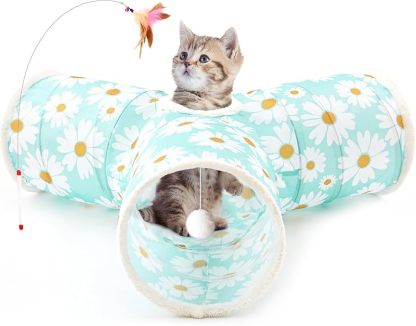MarvelPaws Pet Cat Tunnel Tube Cat Toys 3 Way Collapsible| Tunnels for Indoor Cats| Kitty Bored Peek Hole Toy Ball Cat, Puppy, Kitty, Kitten, Rabbit