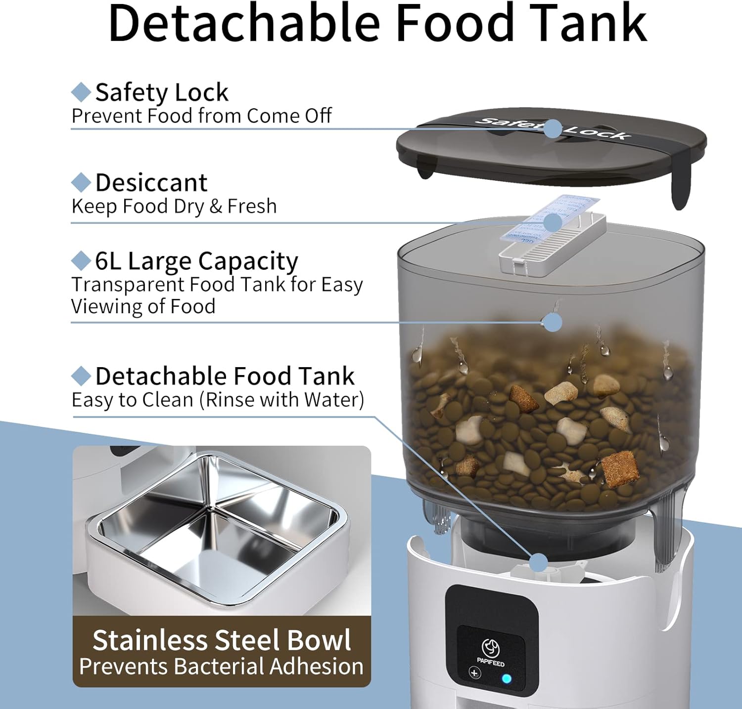 Smart Automatic Pet Feeders| WiFi Pet Feeder with APP Control for Remote Feeding| Detachable for Easy Clean (6L/25Cup)