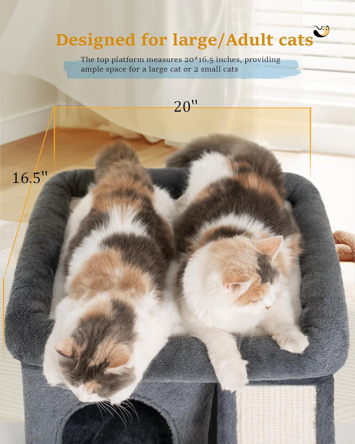 MarvelPaws 14‘’ Cat Tree Tower with Scratching Post| Perch Bed for All Cats| 20 * 16.5in, Dark Gray