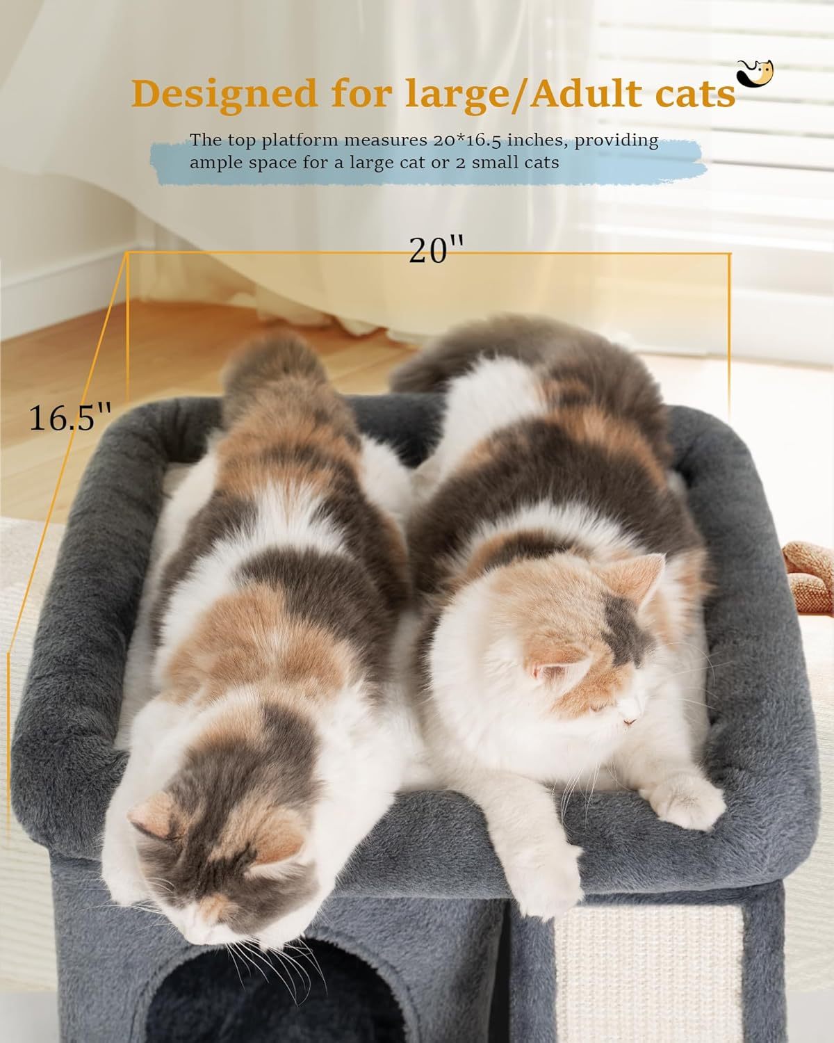 MarvelPaws 14‘’ Cat Tree Tower with Scratching Post| Perch Bed for All Cats| 20 * 16.5in, Dark Gray