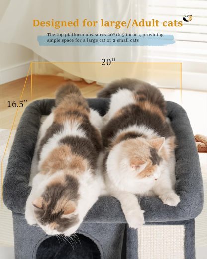 MarvelPaws 14‘’ Cat Tree Tower with Scratching Post| Perch Bed for All Cats| 20 * 16.5in, Dark Gray