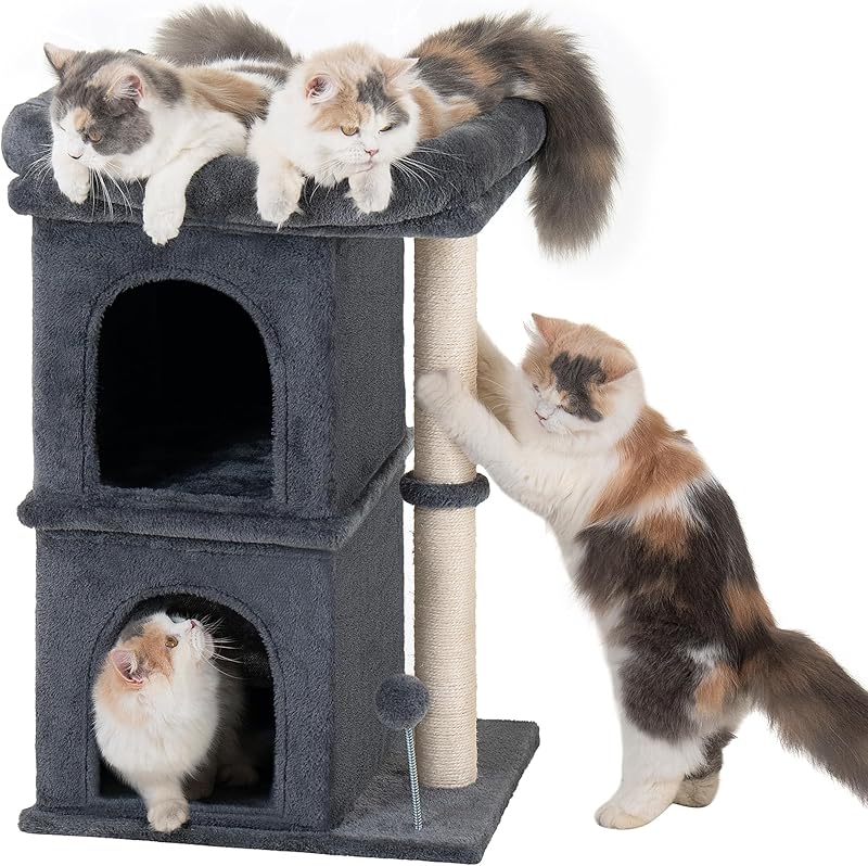 MarvelPaws 14‘’ Cat Tree Tower with Scratching Post| Perch Bed for All Cats| 20 * 16.5in, Dark Gray