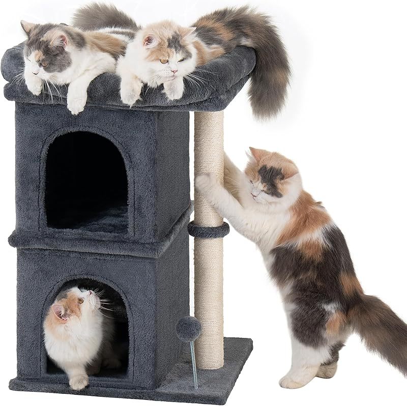 MarvelPaws 14‘’ Cat Tree Tower with Scratching Post| Perch Bed for All Cats| 20 * 16.5in, Dark Gray