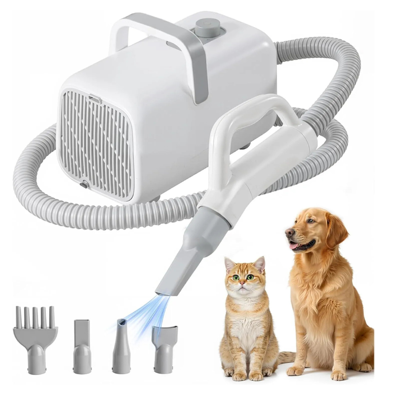 DUMOS Dog Blow Sryer Grooming Vacuum Kit| Cat Dog Hair Dryer with Adjustable Wind Speed & Heater Temperature, Cool-Warm-Hot Cycle Mode, 4 Nozzles| 6.5FT Cord for Low Noise Pet Hair Remover