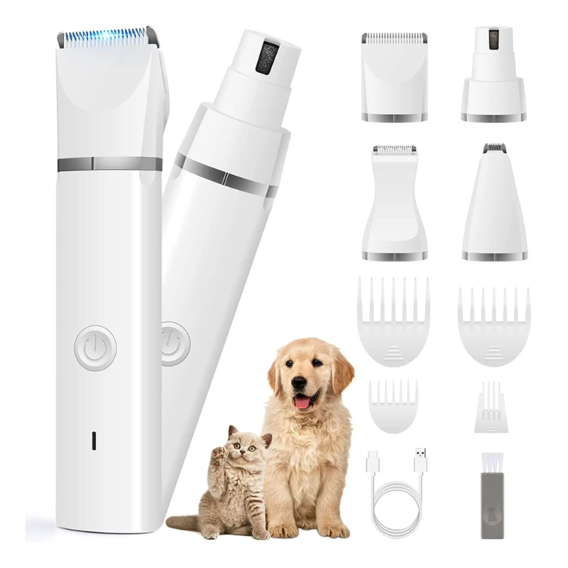 Dog Clippers Grooming Kit Hair Clipper-Low Noise Paw Trimmer- Rechargeable| Cordless Quiet Nail Grinder Shaver for Cats and Other Pets