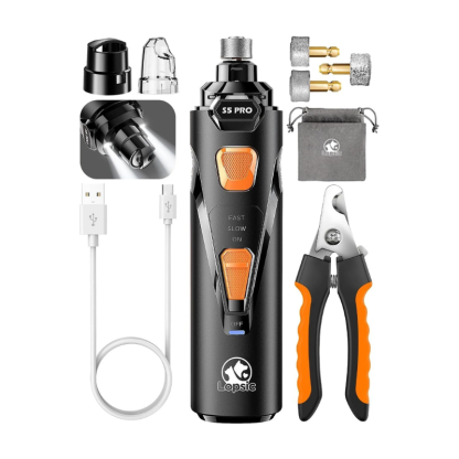 Dog Nail Grinder with 2 LED Lights Powerful 2 Speeds Super Quiet Dog Nail Trimmers with 3 Grinding Wheels Rechargeable Pet Dog Nail Clippers for Large Medium Puppy Dogs Dog Nail File Cat Nail Clipper