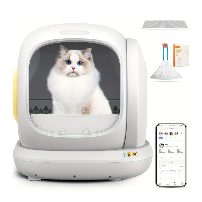 MarvelPaws Self Cleaning Litter Box| Automatic Litter Box Self Cleaning for Multiple Cats, Odor Removal Anti Pinch Kitty Litter Box, APP Control Litter Box with Liners Bags