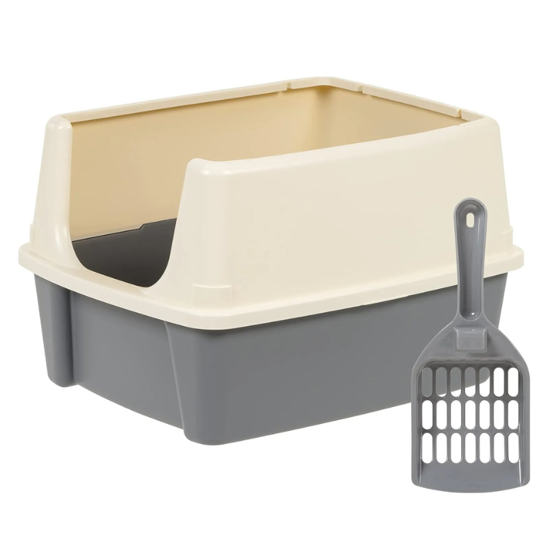MarvelPaws Basics Large Cat Litter Box with High Sides, Open Top, Includes Scoop| 19 x 15 x 11.75 inches