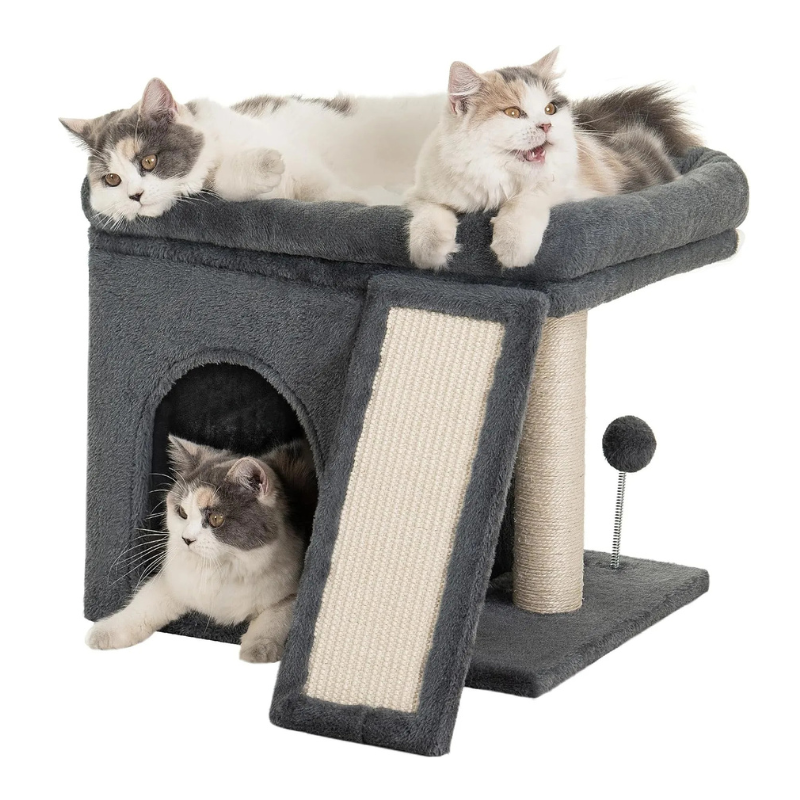 MarvelPaws 14‘’ Cat Tree Tower with Scratching Post| Perch Bed for All Cats| 20 * 16.5in, Dark Gray