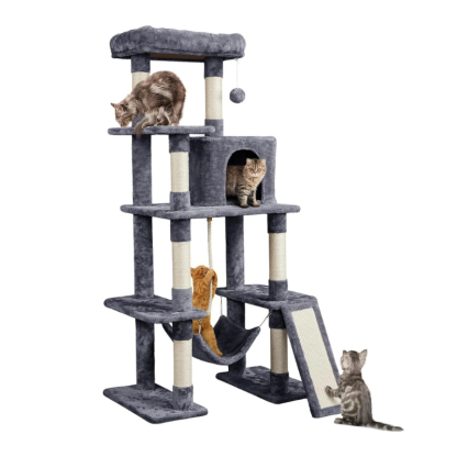 MarvelPaws Large Multi-Level Cat Tree| 63 Inches Tall with Sisal-Covered Scratching Posts, Condo, Hammock, Dangling Ball, and Extended Platform for Cats to Play and Sleep