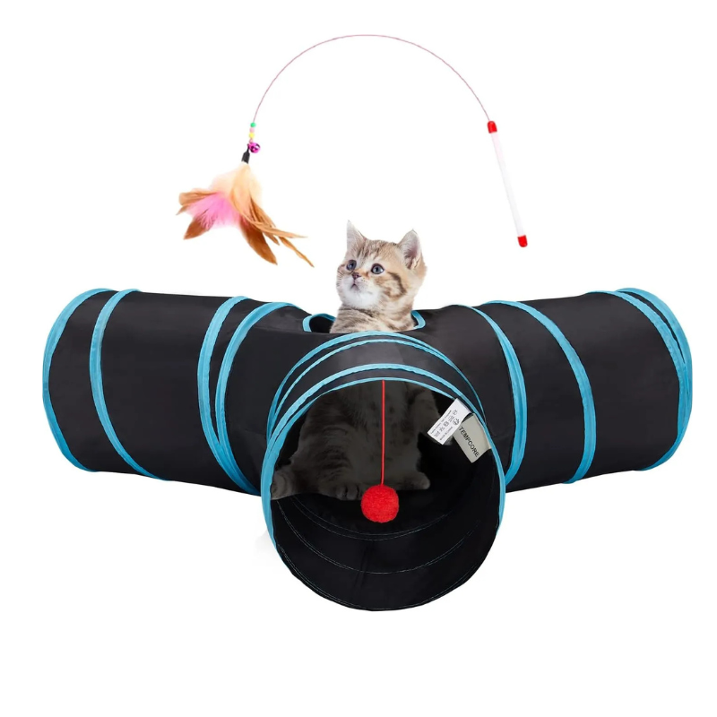 MarvelPaws Pet Cat Tunnel Tube Cat Toys 3 Way Collapsible| Tunnels for Indoor Cats| Kitty Bored Peek Hole Toy Ball Cat, Puppy, Kitty, Kitten, Rabbit