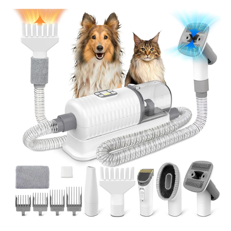 Dog Vacuum Grooming & Hair Dryer for Shedding Grooming| 6 in 1 Pet Grooming Vacuum for Dogs Cats at Home with Pet Clippers and 4 Combs, 9 Adjustable Speed and Temperature Control Dog Blower