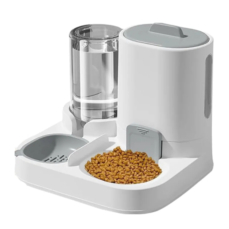 MarvelPaws Pet Feeder and Water Dispenser| 2 in 1 Automatic Pet Waterer Detachable Food Bowls Set Pet Food Storage | Easy Clean (Grey)