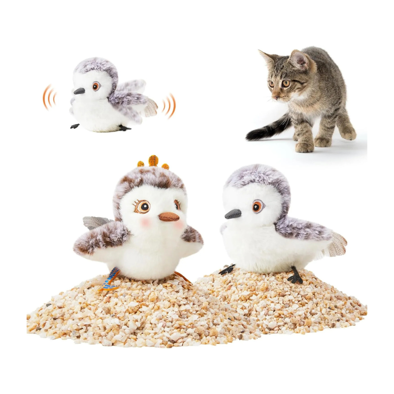 MarvelPaws Pet Toys Flapping Sandpiper Pair-Mate| Lifelike Birds Chirp| Chargeable Touch Activated Kitten Fun Interactive Kitty Exercise with Catnip for All Cats/Dogs