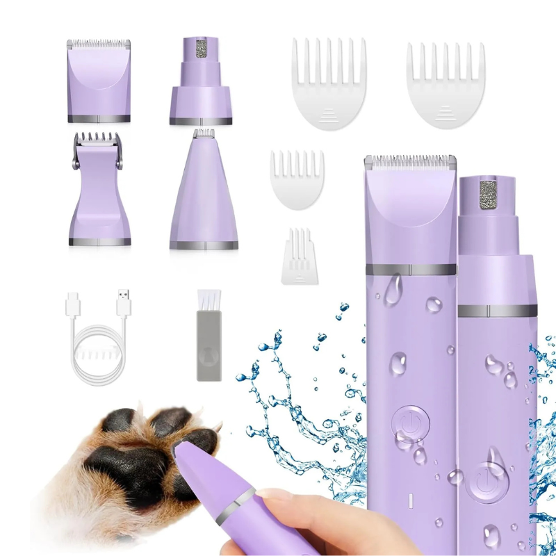 MarvelPaws Pet Grooming Clippers Kit-Electric Rechargeable Cat Trimmer Tools-Cordless Quiet Pet Nail Paw Grinder-4 in 1 Multifunctional Low Noise Shaver-Razor for feet Face Ears Toenail Eye