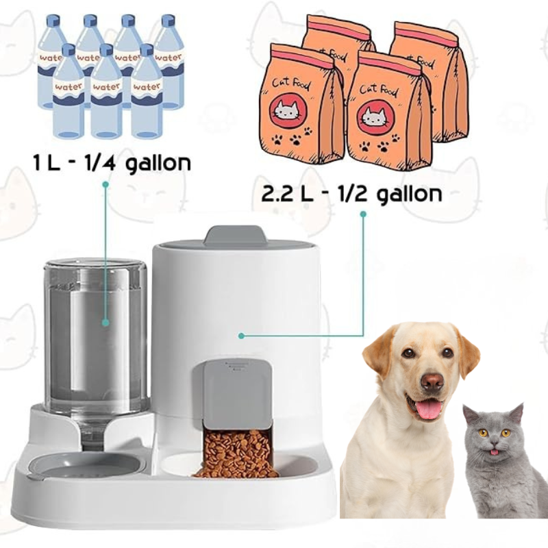 MarvelPaws Pet Feeder and Water Dispenser| 2 in 1 Automatic Pet Waterer Detachable Food Bowls Set Pet Food Storage | Easy Clean (Grey)