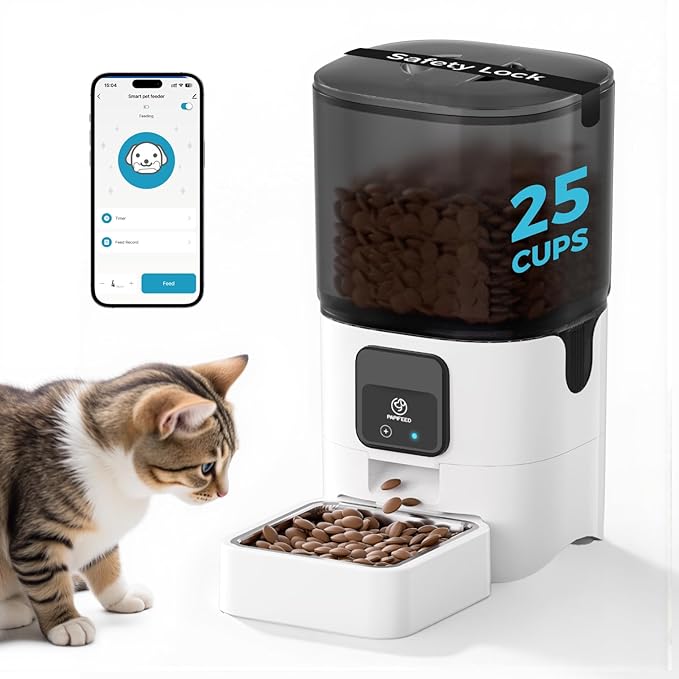 Smart Automatic Pet Feeders| WiFi Pet Feeder with APP Control for Remote Feeding| Detachable for Easy Clean (6L/25Cup)