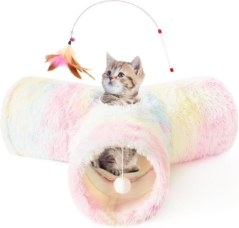 MarvelPaws Pet Cat Tunnel Tube Cat Toys 3 Way Collapsible| Tunnels for Indoor Cats| Kitty Bored Peek Hole Toy Ball Cat, Puppy, Kitty, Kitten, Rabbit