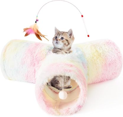 MarvelPaws Pet Cat Tunnel Tube Cat Toys 3 Way Collapsible| Tunnels for Indoor Cats| Kitty Bored Peek Hole Toy Ball Cat, Puppy, Kitty, Kitten, Rabbit