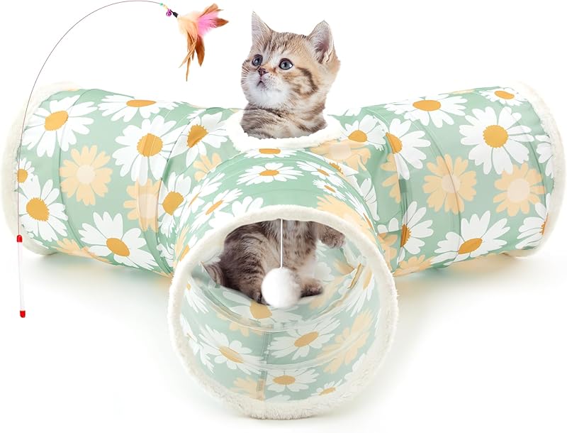 MarvelPaws Pet Cat Tunnel Tube Cat Toys 3 Way Collapsible| Tunnels for Indoor Cats| Kitty Bored Peek Hole Toy Ball Cat, Puppy, Kitty, Kitten, Rabbit