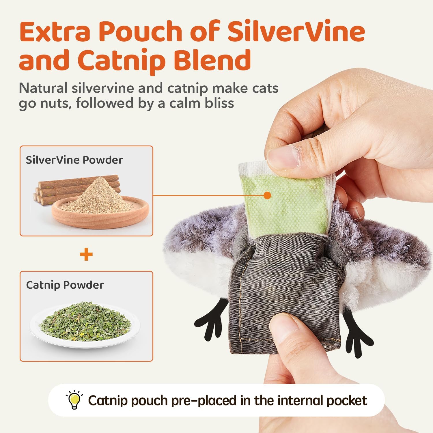MarvelPaws Pet Toys Flapping Sandpiper Pair-Mate| Lifelike Birds Chirp| Chargeable Touch Activated Kitten Fun Interactive Kitty Exercise with Catnip for All Cats/Dogs