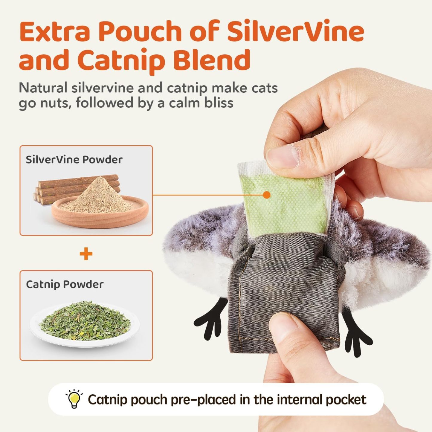 MarvelPaws Pet Toys Flapping Sandpiper Pair-Mate| Lifelike Birds Chirp| Chargeable Touch Activated Kitten Fun Interactive Kitty Exercise with Catnip for All Cats/Dogs