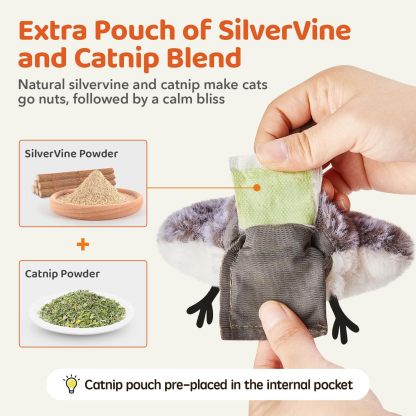 MarvelPaws Pet Toys Flapping Sandpiper Pair-Mate| Lifelike Birds Chirp| Chargeable Touch Activated Kitten Fun Interactive Kitty Exercise with Catnip for All Cats/Dogs