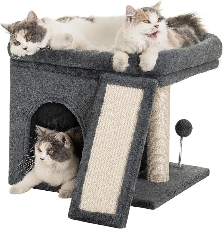 MarvelPaws 14‘’ Cat Tree Tower with Scratching Post| Perch Bed for All Cats| 20 * 16.5in, Dark Gray