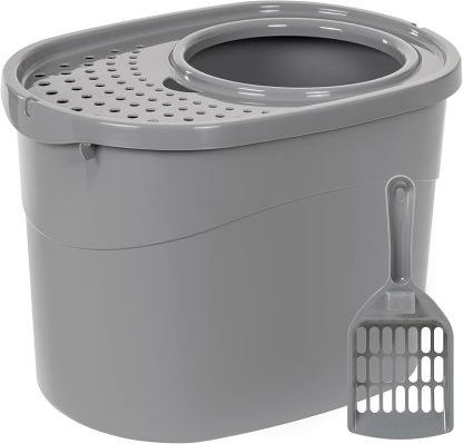 MarvelPaws Basics Large Cat Litter Box with High Sides, Open Top, Includes Scoop| 19 x 15 x 11.75 inches
