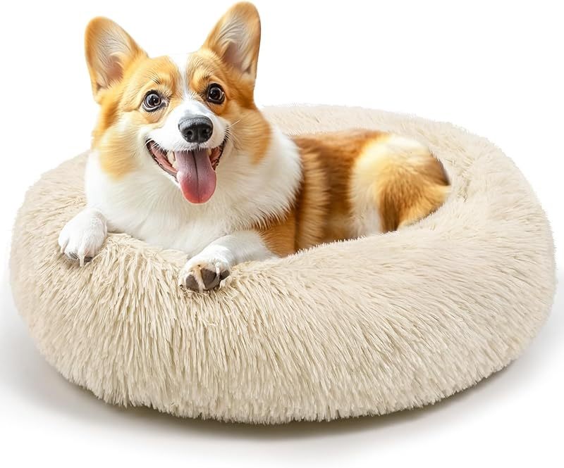 MarvelPaws Dog & Cat Bed for Indoor Cats| Calming Donut Bed for Puppy and Kitten, Washable Round Fluffy Pet Bed| 20inch