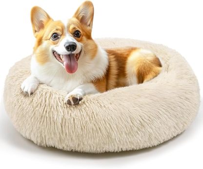 MarvelPaws Dog & Cat Bed for Indoor Cats| Calming Donut Bed for Puppy and Kitten, Washable Round Fluffy Pet Bed| 20inch