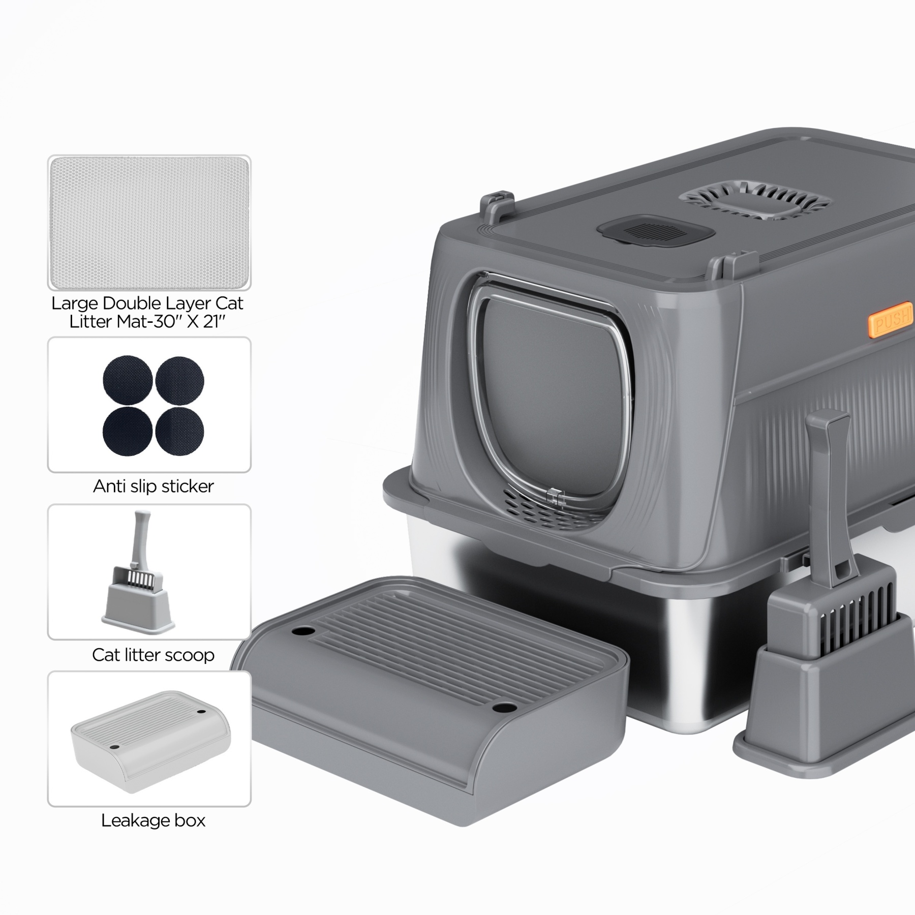 MarvelPaws Extra Large Stainless Steel Cat Litter Box| Fully Enclosed Cat Litter Box With Lid, Foldable Anti-Splashing Cat Litter Box With Front Flap Door| Cat Toilet For Indoor Cats