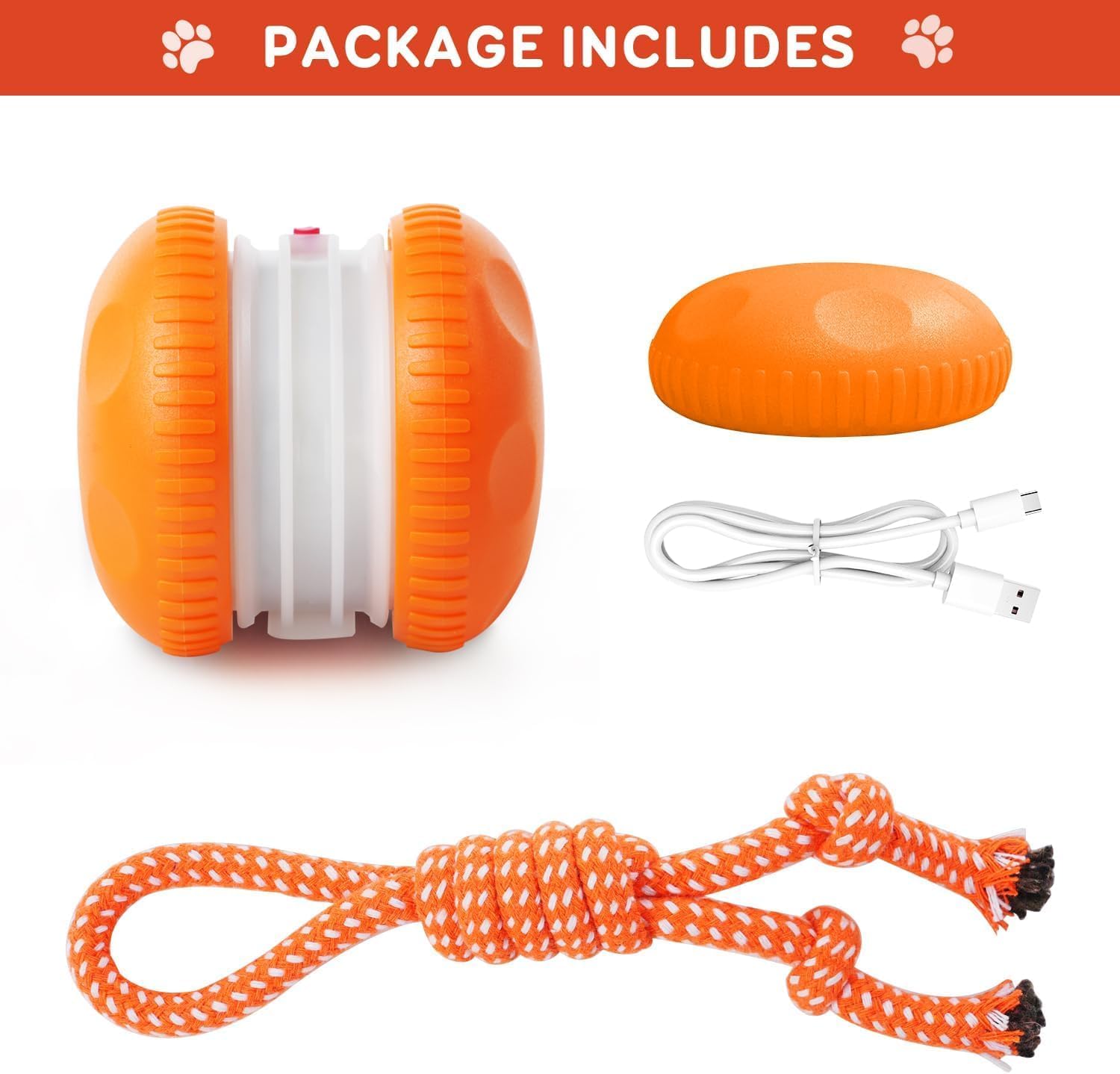 MarvelPaws Interactive Dog Toys, Random Path Electric Automatic Moving and Rolling Toy with Rope for All Dogs| Motion-Activated Dog Stimulation Toy for Boredom Relief (Orange)