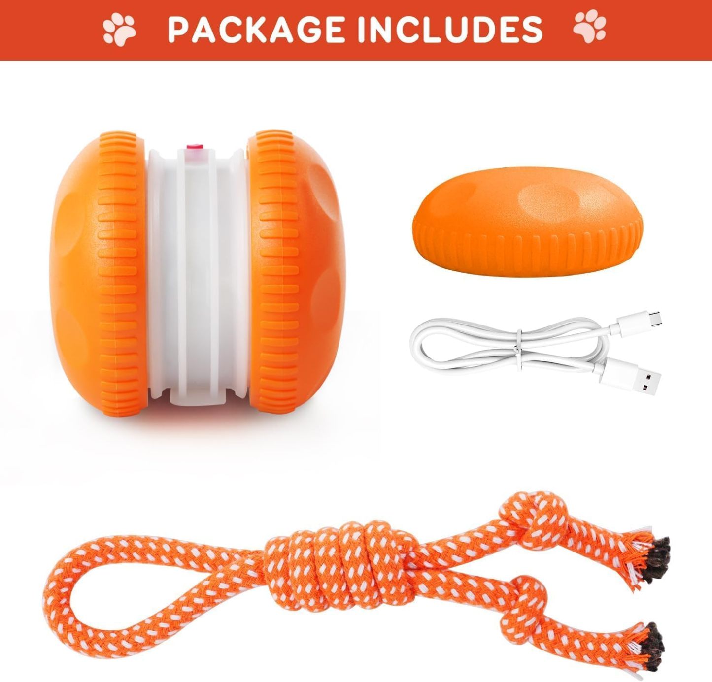 MarvelPaws Interactive Dog Toys, Random Path Electric Automatic Moving and Rolling Toy with Rope for All Dogs| Motion-Activated Dog Stimulation Toy for Boredom Relief (Orange)