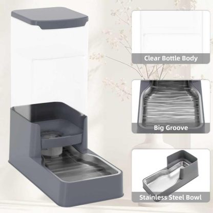 Stainless Steel Pet Feeder and Water Dispenser| Large Capacity Pet Food Bowl for Small Medium Pets Puppy Kitten (Grey,1 Gallon)