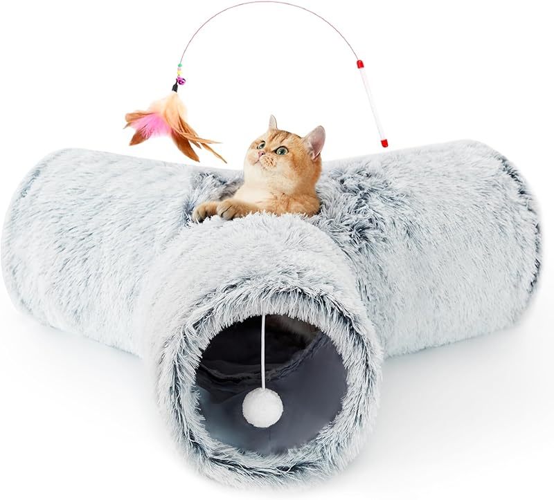 MarvelPaws Pet Cat Tunnel Tube Cat Toys 3 Way Collapsible| Tunnels for Indoor Cats| Kitty Bored Peek Hole Toy Ball Cat, Puppy, Kitty, Kitten, Rabbit