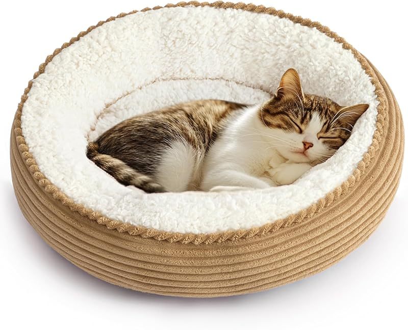 Love's Cabin Round Donut Cat And Dog Cushion Bed| 20in bed for Cats or Small Dogs| Anti-slip & Water-resistant Bottom, Super Soft Durable Fabric Pet Beds