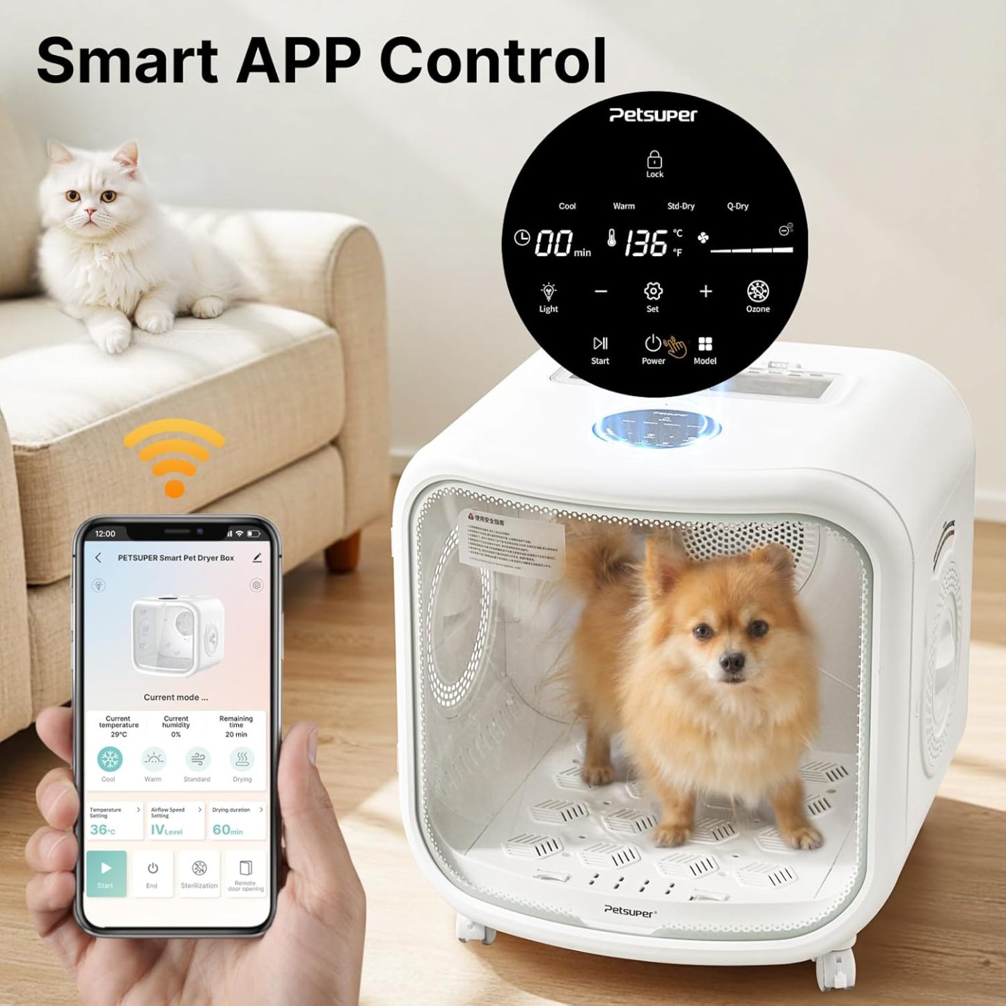 75L Large Automatic Pet Dryer Box for Cats & Small Dogs With App-Controlled| Ultra-Quiet Hands-Free Drying with Smart Safe Temperature & Overheat Protection - Ideal for Multi-Pet Homes