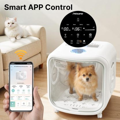 75L Large Automatic Pet Dryer Box for Cats & Small Dogs With App-Controlled| Ultra-Quiet Hands-Free Drying with Smart Safe Temperature & Overheat Protection - Ideal for Multi-Pet Homes
