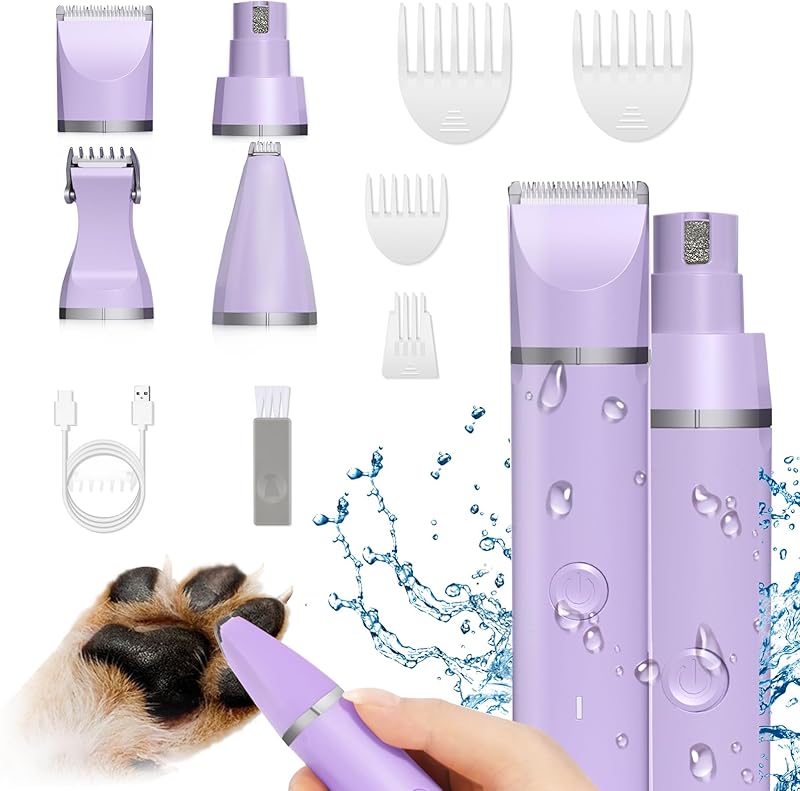 MarvelPaws Pet Grooming Clippers Kit-Electric Rechargeable Cat Trimmer Tools-Cordless Quiet Pet Nail Paw Grinder-4 in 1 Multifunctional Low Noise Shaver-Razor for feet Face Ears Toenail Eye