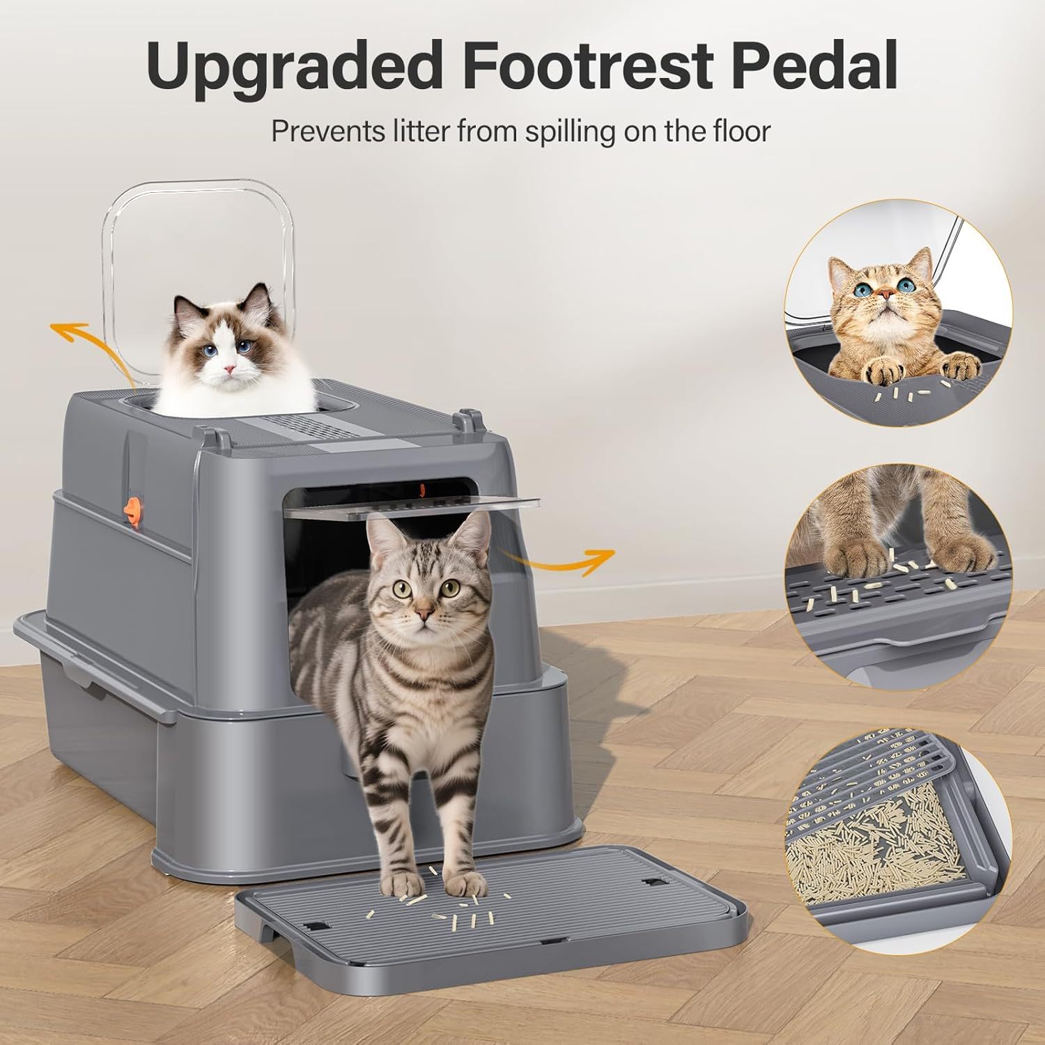 MarvelPaws Enclosed Stainless Steel Cat Litter Box with Lid| XL Large Metal Cat Box with Drawer for Big Cats| Top Exit Kitty Litter Box Includes Scoop, Filter Pedal, Odor Control, Easy Cleaning