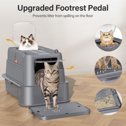 MarvelPaws Enclosed Stainless Steel Cat Litter Box with Lid| XL Large Metal Cat Box with Drawer for Big Cats| Top Exit Kitty Litter Box Includes Scoop, Filter Pedal, Odor Control, Easy Cleaning