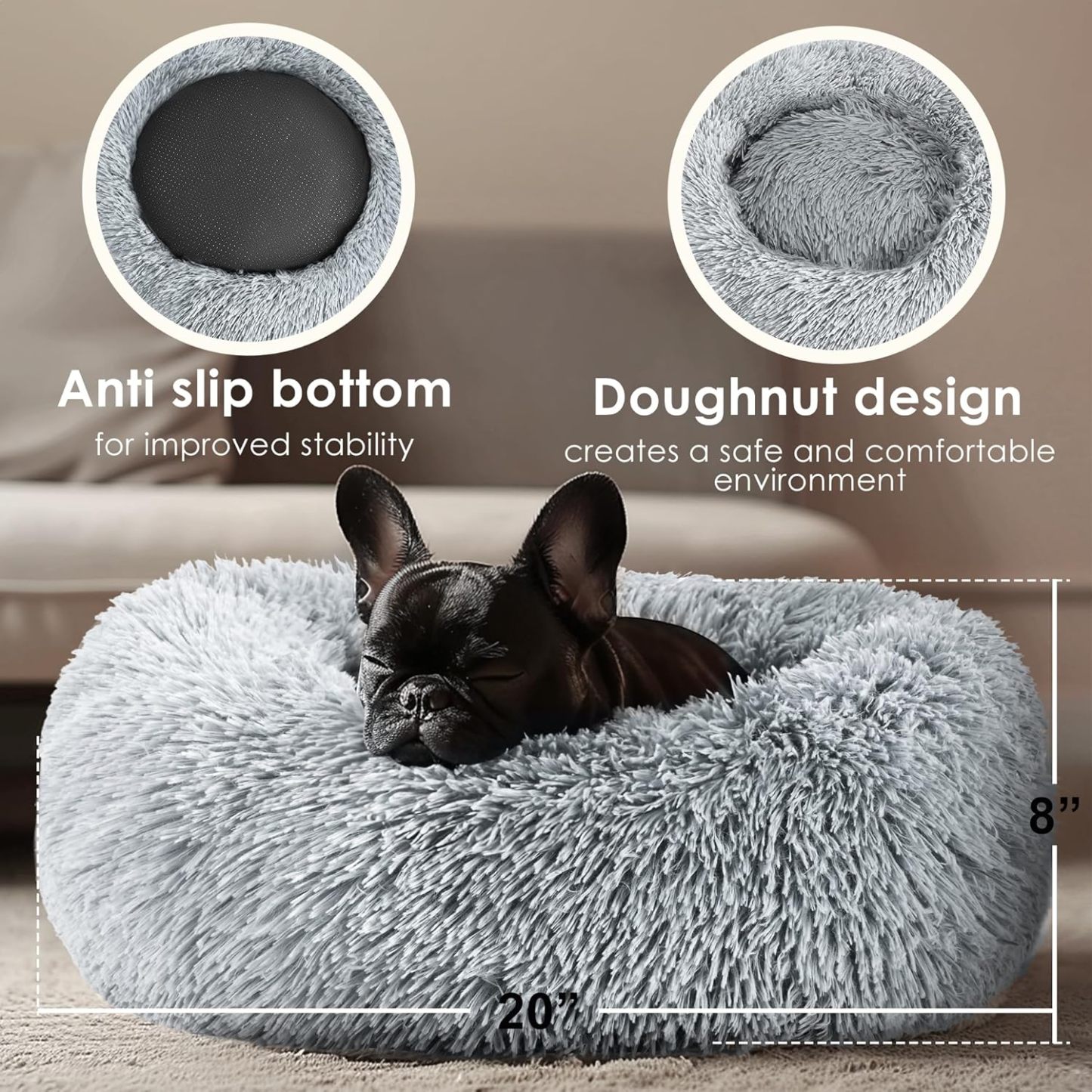 MarvelPaws Dog & Cat Bed for Indoor Cats| Calming Donut Bed for Puppy and Kitten, Washable Round Fluffy Pet Bed| 20inch