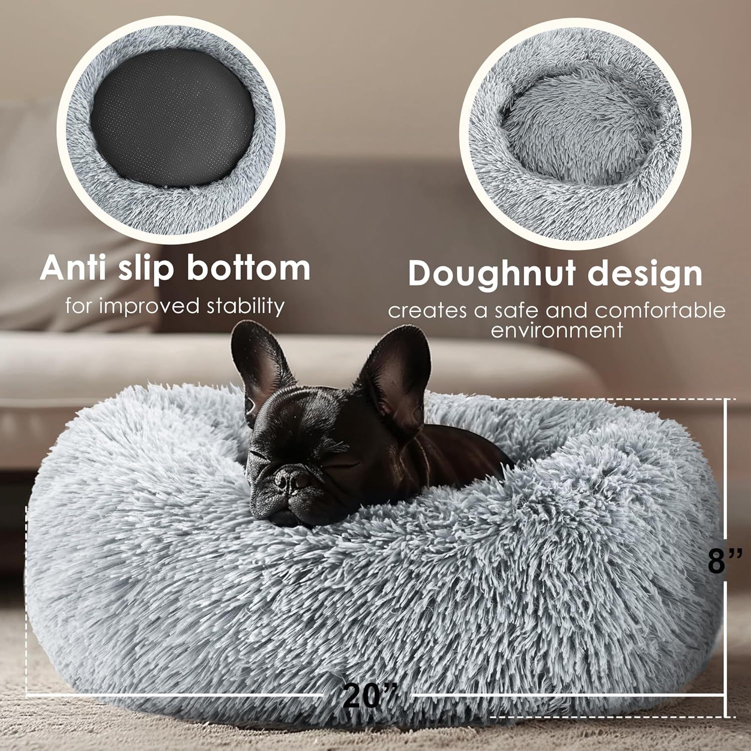 MarvelPaws Dog & Cat Bed for Indoor Cats| Calming Donut Bed for Puppy and Kitten, Washable Round Fluffy Pet Bed| 20inch