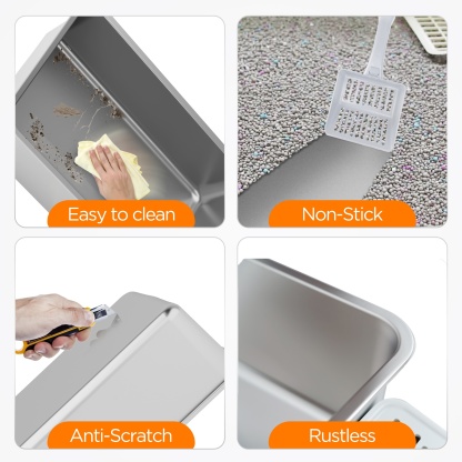 MarvelPaws Extra Large Stainless Steel Cat Litter Box| Fully Enclosed Cat Litter Box With Lid, Foldable Anti-Splashing Cat Litter Box With Front Flap Door| Cat Toilet For Indoor Cats