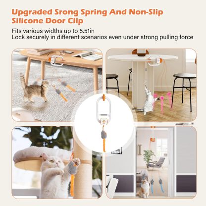 Rechargeable Electric Cat Teaser with Remote – Interactive Door Clip Toy for Cats, 2 Motion Modes (360° Spin & Irregular Jumping), Smart Auto Cat Toy for Exercise & Fun (Orange)