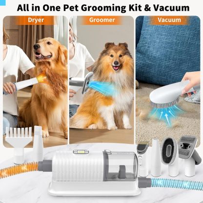 Dog Vacuum Grooming & Hair Dryer for Shedding Grooming| 6 in 1 Pet Grooming Vacuum for Dogs Cats at Home with Pet Clippers and 4 Combs, 9 Adjustable Speed and Temperature Control Dog Blower