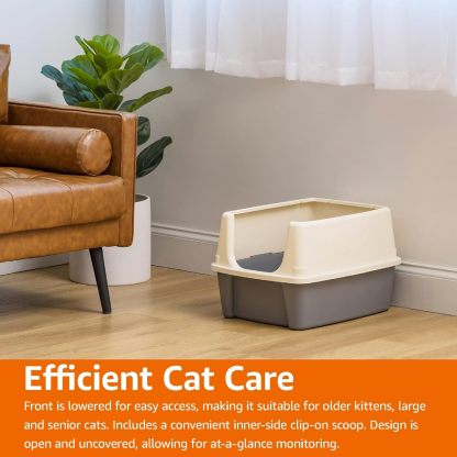 MarvelPaws Basics Large Cat Litter Box with High Sides, Open Top, Includes Scoop| 19 x 15 x 11.75 inches